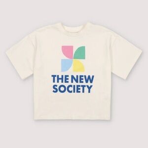 The New Society Kids' Cream Graphic Tee with Multi-Color Logo